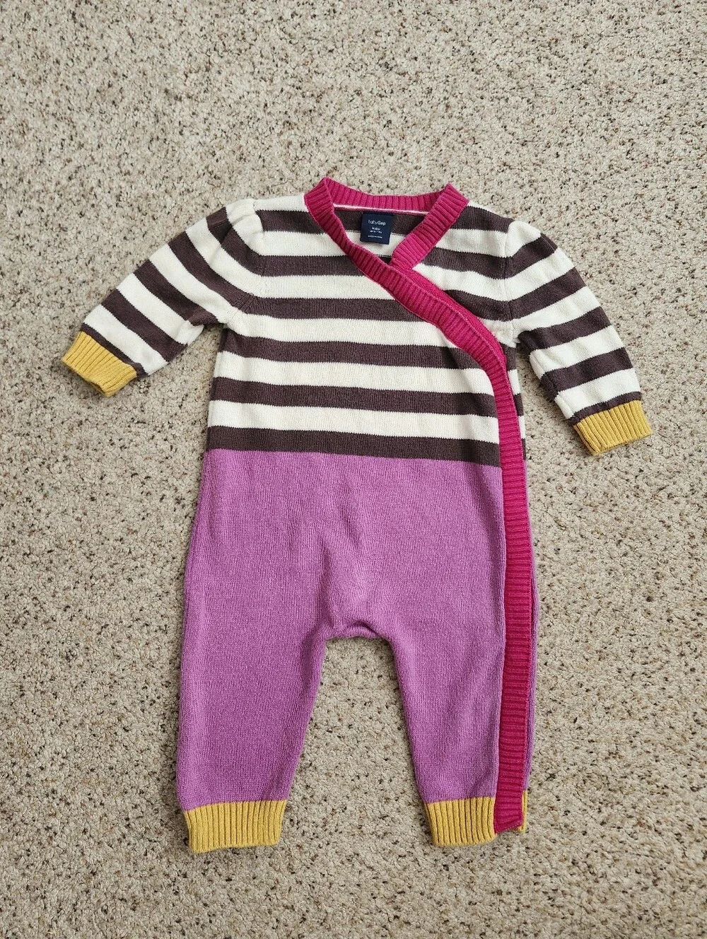 GAP Striped Cream & Brown with Purple Bottom Knit Jumpsuit